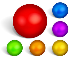 Poster - set of multicolored spheres with shadows on white background