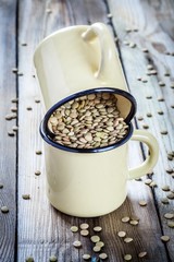 Two mugs with organic green lentils