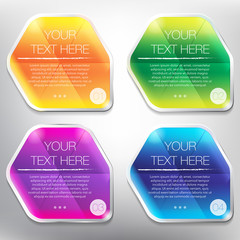 Wall Mural - Abstract vector banners set. Colorful, glossy and transparent on the white panel. 4 parts concept. Vector illustration. Eps10.