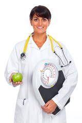 Wall Mural - Asian medical doctor woman with scales.