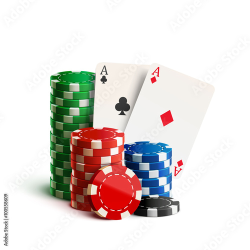 Fotografie, Obraz casino chips and cards isolated on white realistic theme