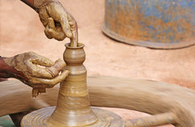 Indian Potter’s Hand At Work. Everything Is Done Manually, Including Spinning The Wheel.