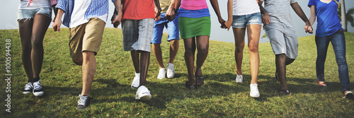 Fotografía Group Casual People Walking Together Outdoors Concept