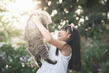 Asian Girl Holding Lovely Persian Cat