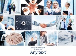 Poster - Collection of photos about business with handshakes, office workers and business innovation with copy space.