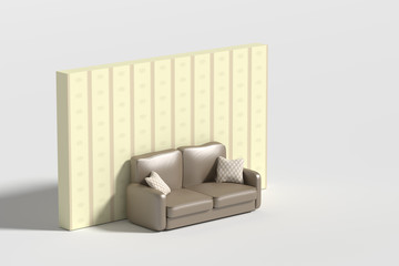 Wall Mural - Three-dimensional sofa with pillows against of wall