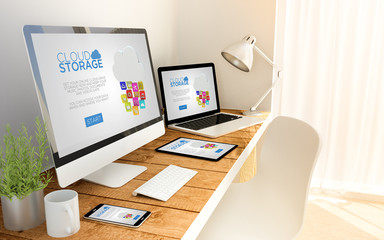 Wall Mural - cloud storage in laptop, computer, tablet and smart phone