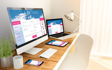 Wall Mural - responsive ticket flights website on devices