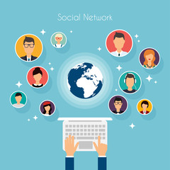 Wall Mural - Social Network Vector Concept. Flat Design Illustration for Web