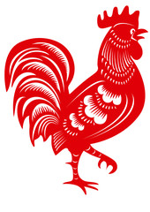 Wall Mural - Rooster. Cock. Symbol of Chinese year zodiac. Paper cut style.