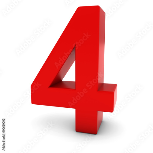 Photographie Rouge 4 - 3D numéro quatre isolé sur blanc