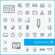 © Hilch - Vector thin line icons set and graphic design elements. Illustration with education, online learning, think outline symbols. Book, microscope, calculator, pen, elearning, teacher linear pictogram