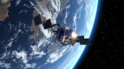Wall Mural - satellite deploys solar panels in space