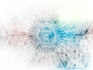Wall Mural - technological abstract vector background with lock, circuit board and hexagon pattern.