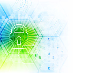Wall Mural - technological abstract vector background with lock, circuit board and hexagon pattern.