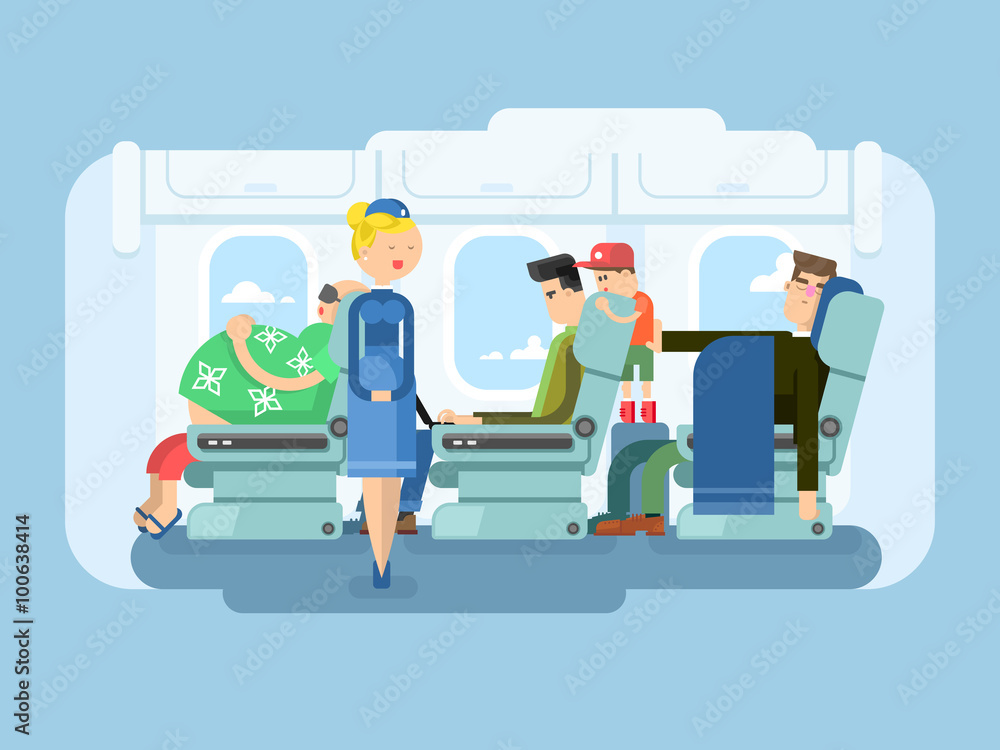 Interior of plane flat design Stock Vector | Adobe Stock