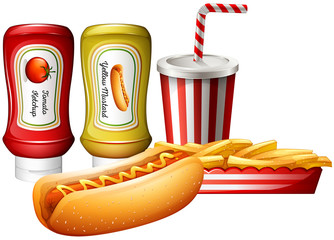 Poster - Hotdog and fries with two kind of sauces