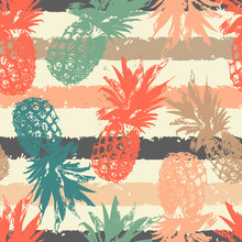 Hand Drawn Seamless Pattern With Pineapple In Vector