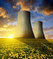 Wall Mural - Nuclear power plant in the sunset