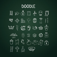 Wall Mural - Set of doodle icons on chalkboard