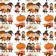 Wall Mural - Seamless halloween theme with children in costume