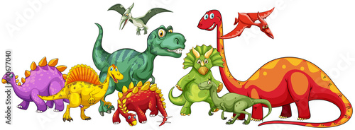 Different type of dinosaurs in group Wallpaper Mural
