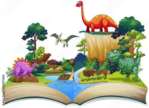 Naklejka - mata magnetyczna na lodówkę Book of dinosaur in the forest