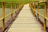 Fototapeta Pomosty - Steel and Wood bridge over a lagoon