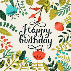 Happy birthday card with hand drawn lettering