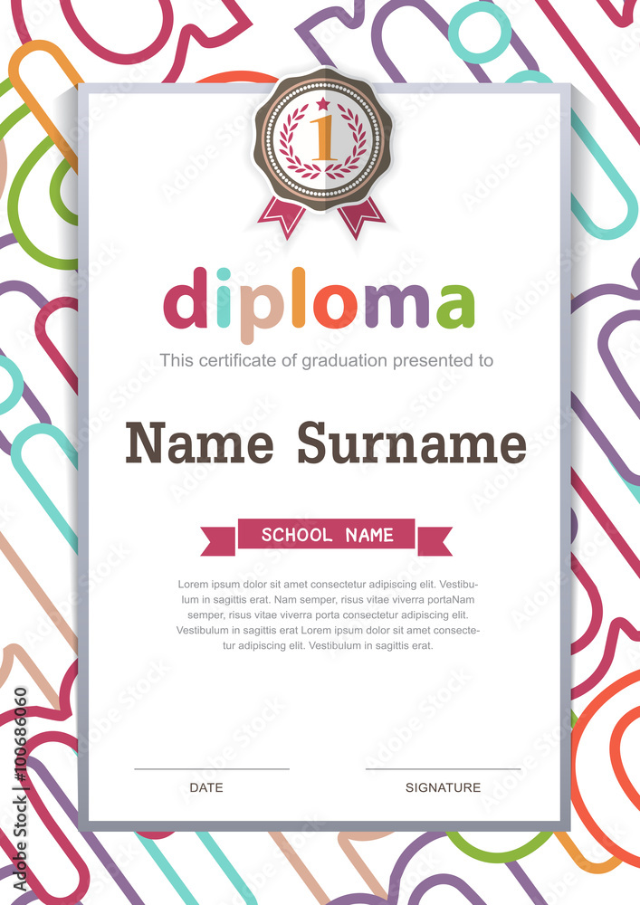 Preschool Kids Diploma certificate background design template Stock ...