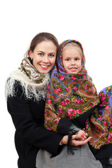 Wall Mural - A young mother with daughter are wearing russian kerchiefs