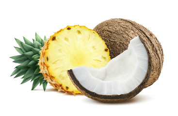 Sticker - Pineapple coconut pieces composition 1 isolated on white backgro