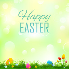 Poster - Colorful decorated easter eggs in grass