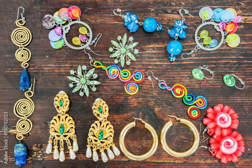 Fotografie, Obraz Costume jewelry for women. Various types of earrings.
