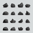 Black stones in flat style. Rock graphite coal or polygonal element. Polygonal black stones or poly rocks vector illustration