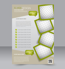 Flyer Template. Brochure Design. Editable A4 Poster For Business, Education, Presentation, Website, Magazine Cover. Green Color.