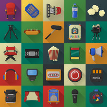 Cinema, Film, Media 25 Flat Icons Set For Web