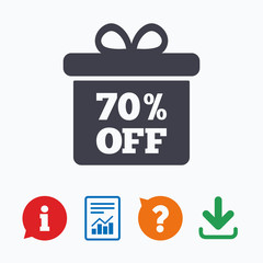 70 percent sale gift box tag sign icon.