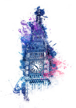 Colorful Watercolor Painting Of Big Ben
