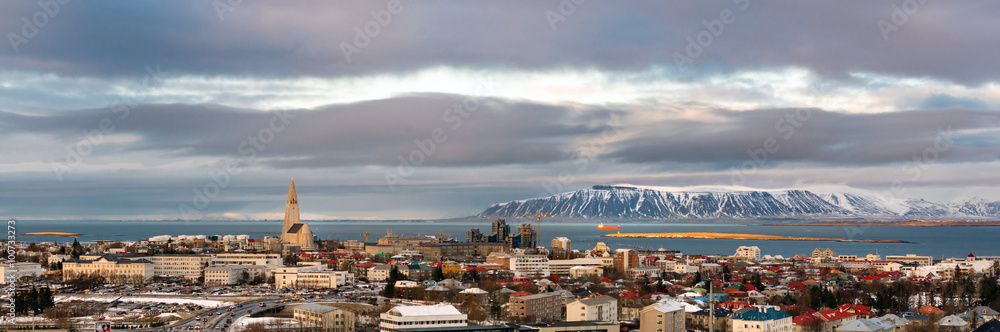 Obraz na płótnie Reykjavik, Iceland, Panorama view in winter w salonie