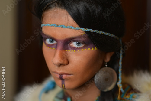 Plakat beautiful girl in style of the American Indians.