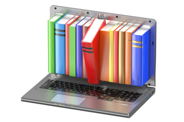 Wall Mural - laptop and stack of color books