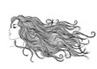 long hair girl profile outline monochrome drawing