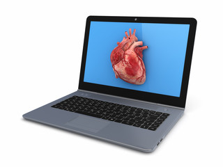 Poster - Human heart on a screen of notebook.