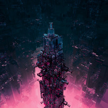 Glass Technocore City / 3D Render Of Futuristic Science Fiction Structure