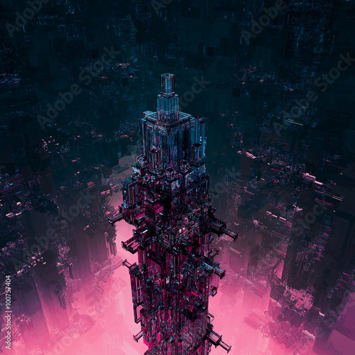 Fotografie, Obraz Glass technocore city / 3D render of futuristic science fiction structure