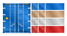 Cargo Container Vector Isolated On White Background. Metal Box Or Equipment For Storage At Dock, Port, Warehouse. Freight Transport By Ship, Crane, Trailer Truck For Shipping, Import Export Business.