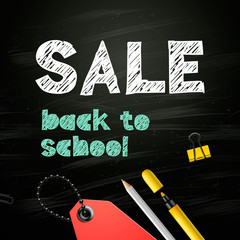 Wall Mural - Back to school SALE design on blackboard background, vector illustration.