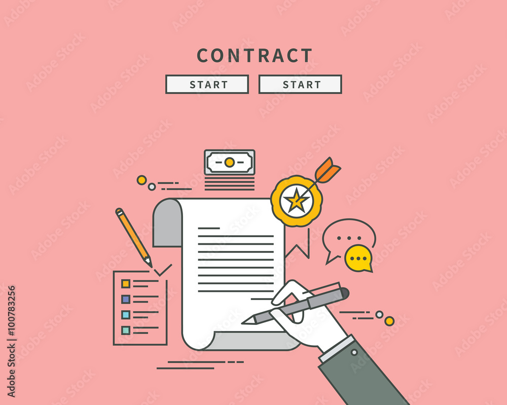 simple color line flat design of contract, modern vector illustration ...