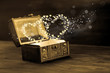 beautiful concept of vintage chest with light heart miracle on w